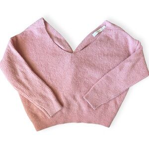 bishop + young Pink V-Neck Sweater Cozy Knit